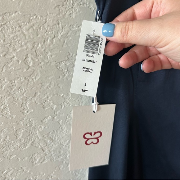 NWT Aritzia Sunday Best Shimmer Satin Mini Dress Navy - Picture 5 of 7